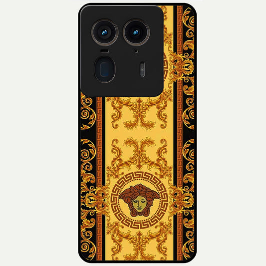  Golden Royal Heritage Glass Case For Moto Edge 50 Ultra back cover – full design glossy printed glass finish
