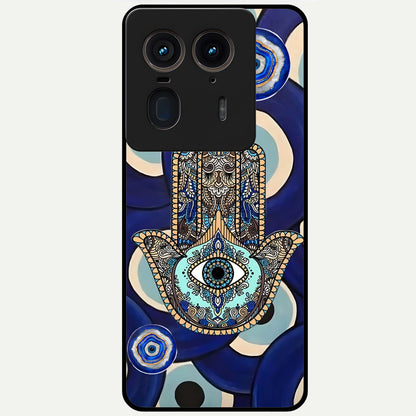  Hamsa Divine Guard Glass Case For Moto Edge 50 Ultra back cover – full design glossy printed glass finish