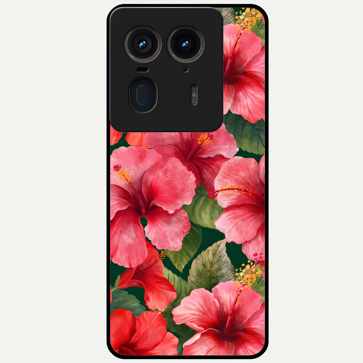 Hibiscus Pattern Glass Case For Moto Edge 50 Ultra back cover – full design glossy printed glass finish