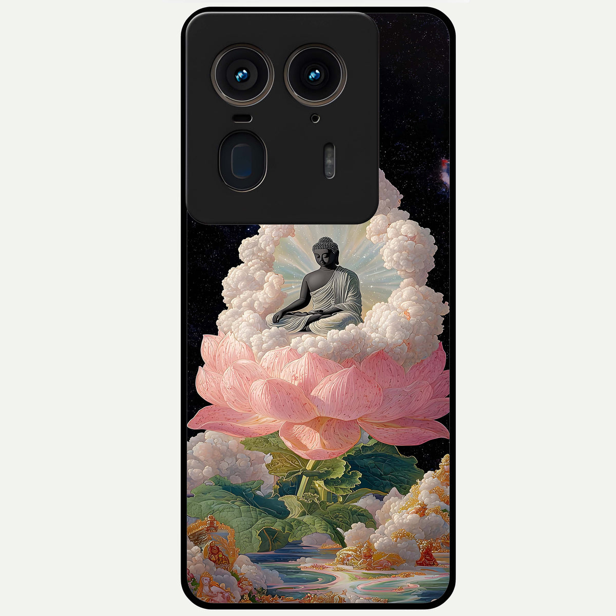  Lotus Divine Peace Glass Case For Moto Edge 50 Ultra back cover – full design glossy printed glass finish