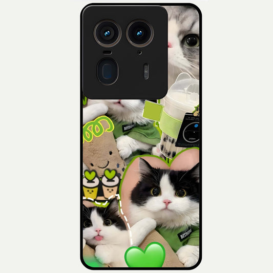 Matcha Cats Mood Glass Case For Moto Edge 50 Ultra back cover – full design glossy printed glass finish
