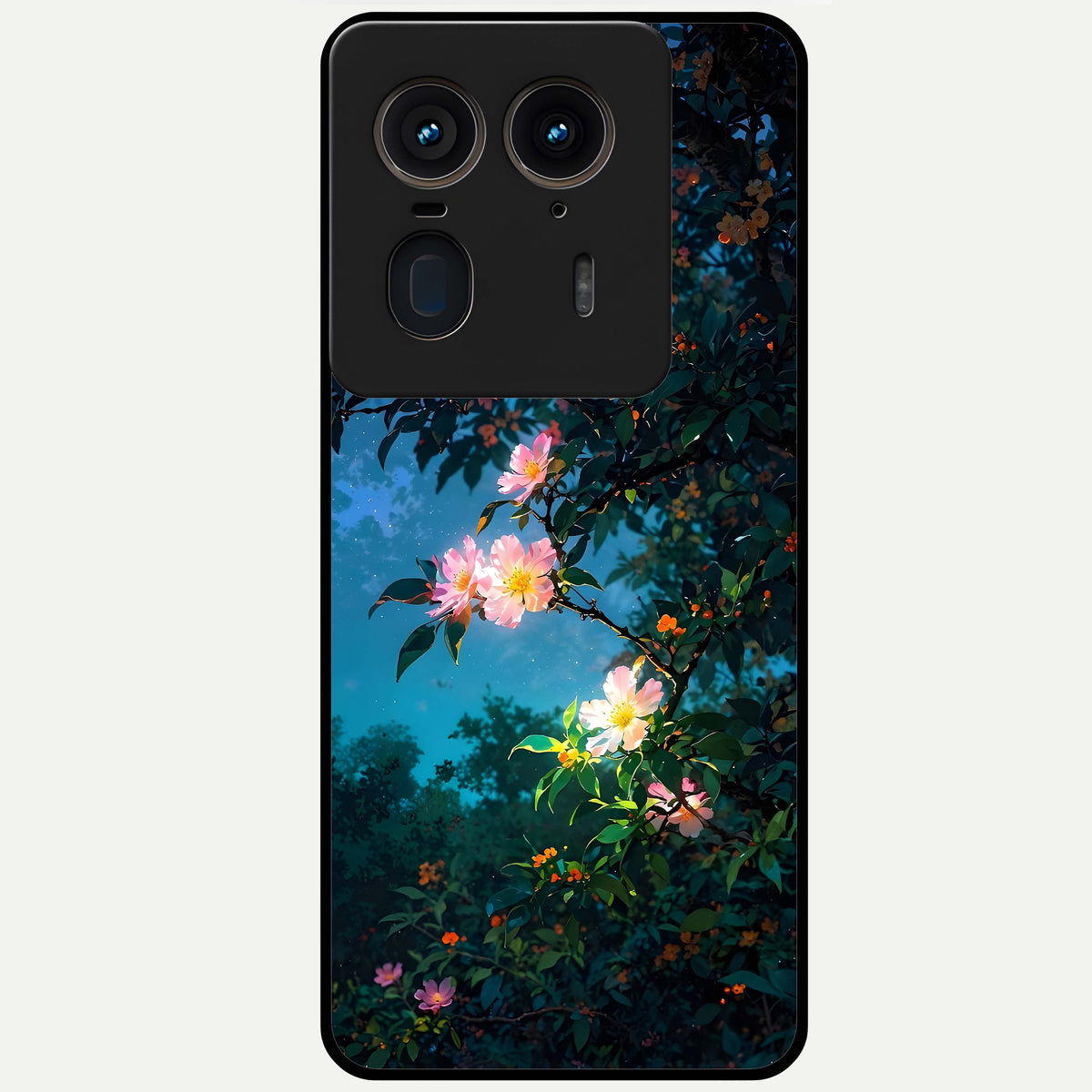 Midnight Bloom Glow Glass Case For Moto Edge 50 Ultra back cover – full design glossy printed glass finish