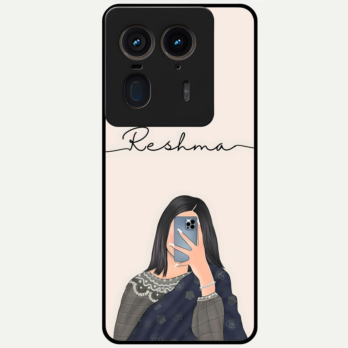  Mirror Mood Muse With Custom Name Glass Case For Moto Edge 50 Ultra back cover – full design glossy printed glass finish