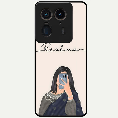  Mirror Mood Muse With Custom Name Glass Case For Moto Edge 50 Ultra back cover – full design glossy printed glass finish