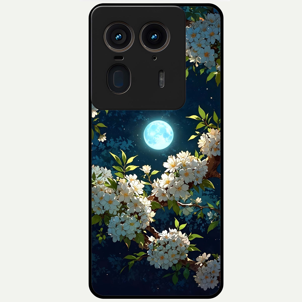  Moonlit Blossom Dream Glass Case For Moto Edge 50 Ultra back cover – full design glossy printed glass finish