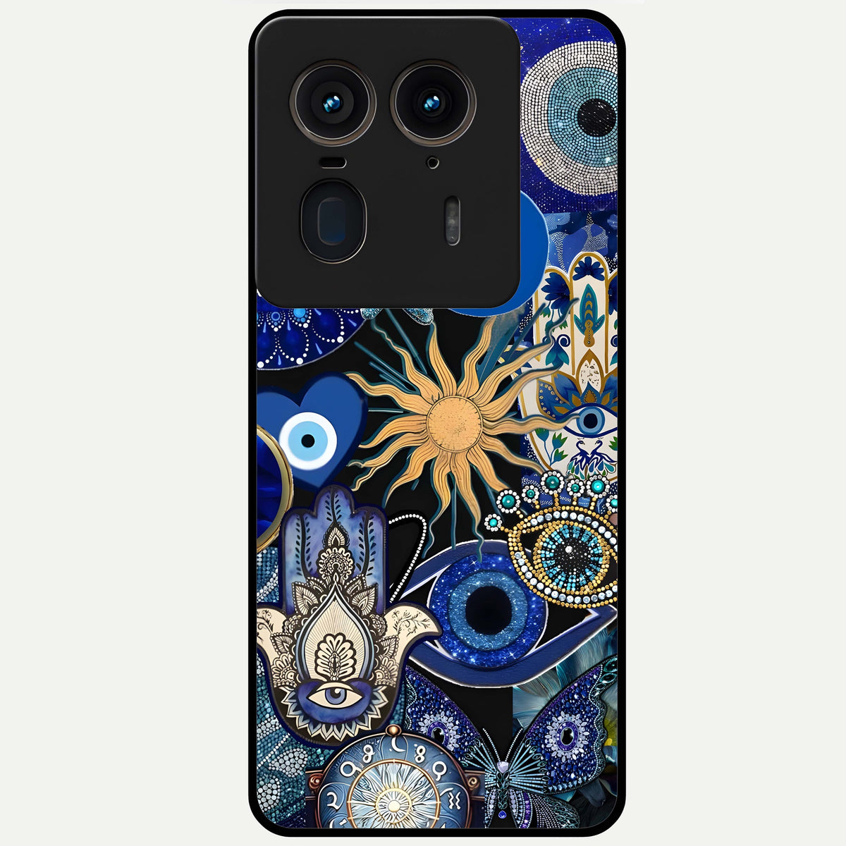  Mystic Blue Evil Eye Glass Case For Moto Edge 50 Ultra back cover – full design glossy printed glass finish