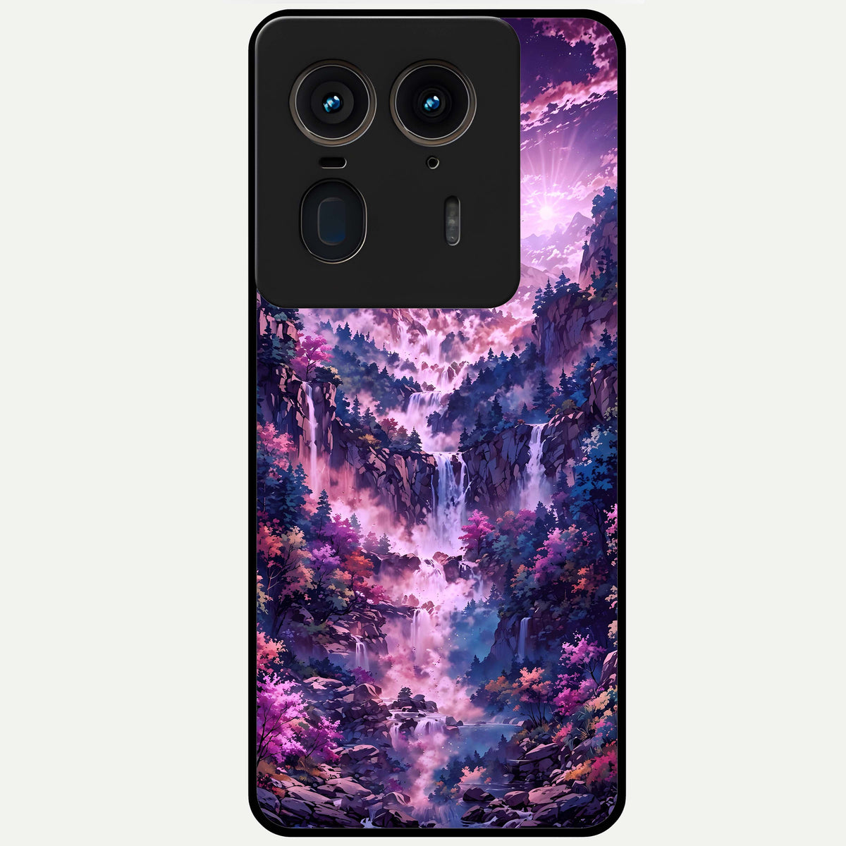 Mystic Cascade Peaks Glass Case For Moto Edge 50 Ultra back cover – full design glossy printed glass finish