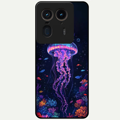  Neon Jellyfish Glass Case For Moto Edge 50 Ultra back cover – full design glossy printed glass finish