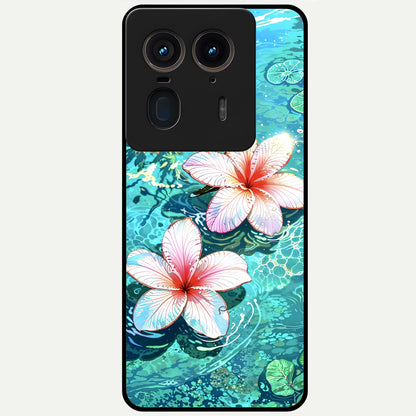  Pink Flowers in Water Glass Case For Moto Edge 50 Ultra back cover – full design glossy printed glass finish
