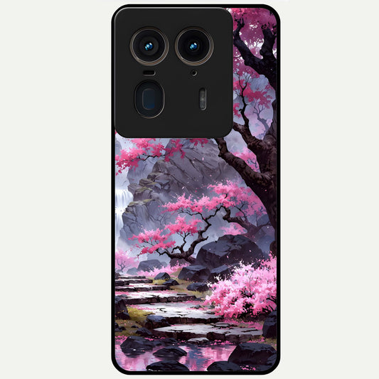  Pink Sunflower Glow Glass Case For Moto Edge 50 Ultra back cover – full design glossy printed glass finish