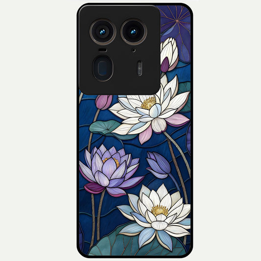  Purple Lotus Stained Glass Case For Moto Edge 50 Ultra back cover – full design glossy printed glass finish