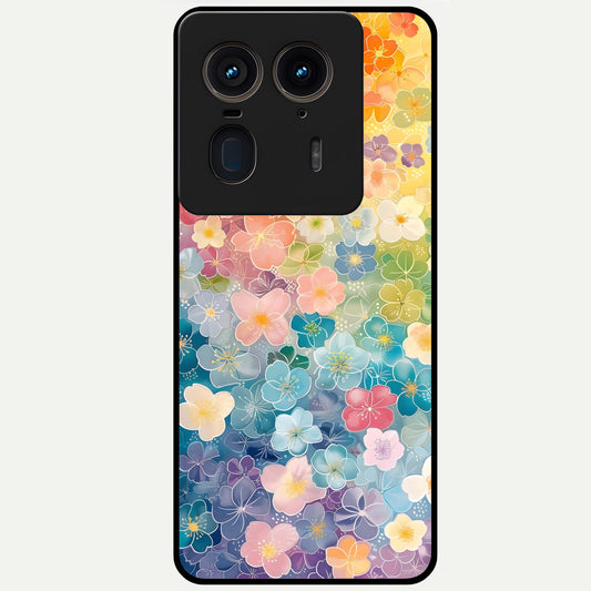  Rainbow Blossom Burst Glass Case For Moto Edge 50 Ultra back cover – full design glossy printed glass finish