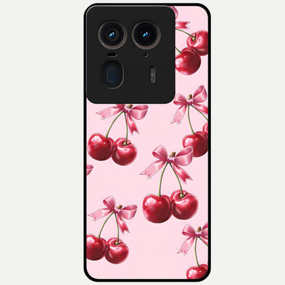  Red Cherries Pattern Glass Case For Moto Edge 50 Ultra back cover – full design glossy printed glass finish