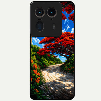  Red Trees Pathway Glass Case For Moto Edge 50 Ultra back cover – full design glossy printed glass finish