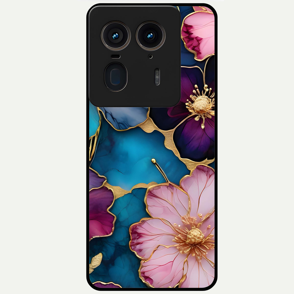  Sparkle Floral Glass Case For Moto Edge 50 Ultra back cover – full design glossy printed glass finish