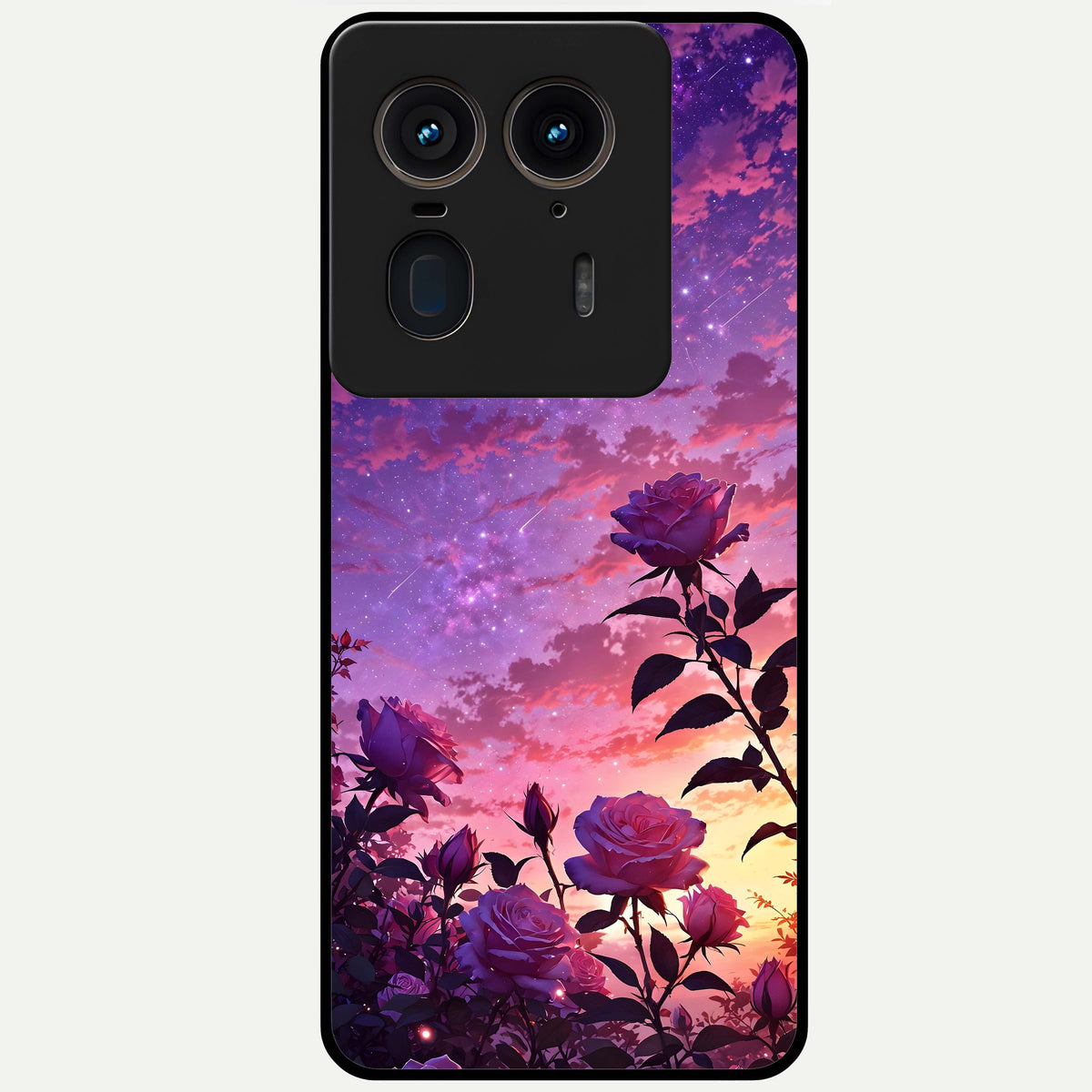  Starlit Rose Twilight Glass Case For Moto Edge 50 Ultra back cover – full design glossy printed glass finish
