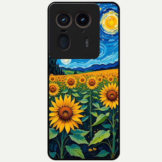  Starry Sunflower Dreams Glass Case For Moto Edge 50 Ultra back cover – full design glossy printed glass finish
