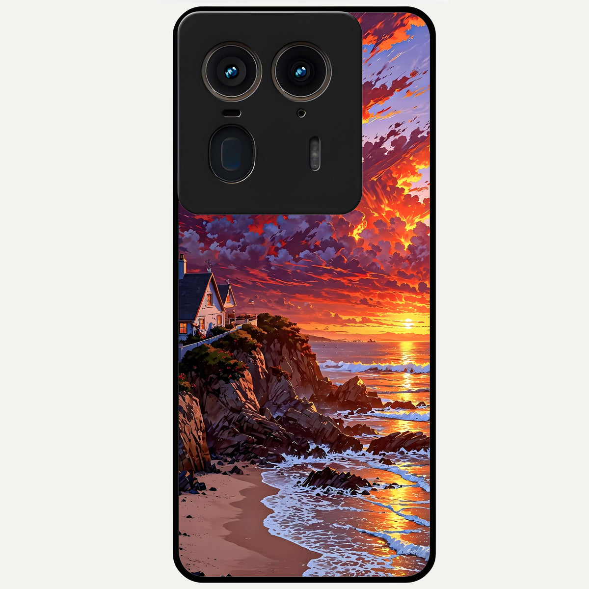  Sunset House By Sea Glass Case For Moto Edge 50 Ultra back cover – full design glossy printed glass finish