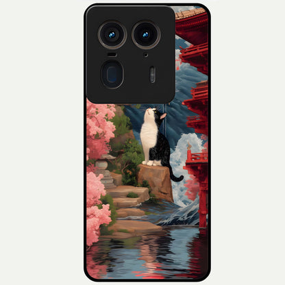 Temple Cat Scenery Glass Case For Moto Edge 50 Ultra back cover – full design glossy printed glass finish