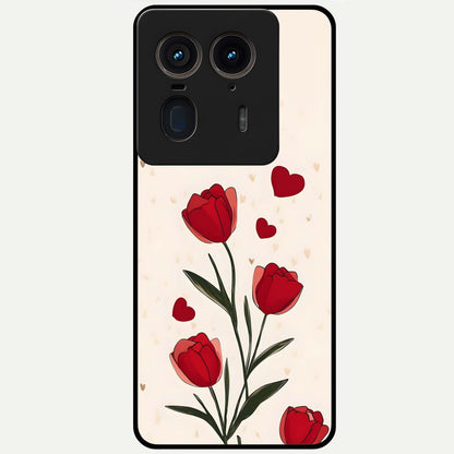  Tulip With Heart Glass Case For Moto Edge 50 Ultra back cover – full design glossy printed glass finish
