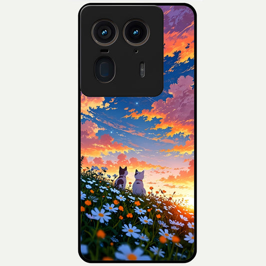  Two Cats Friends Glass Case For Moto Edge 50 Ultra back cover – full design glossy printed glass finish