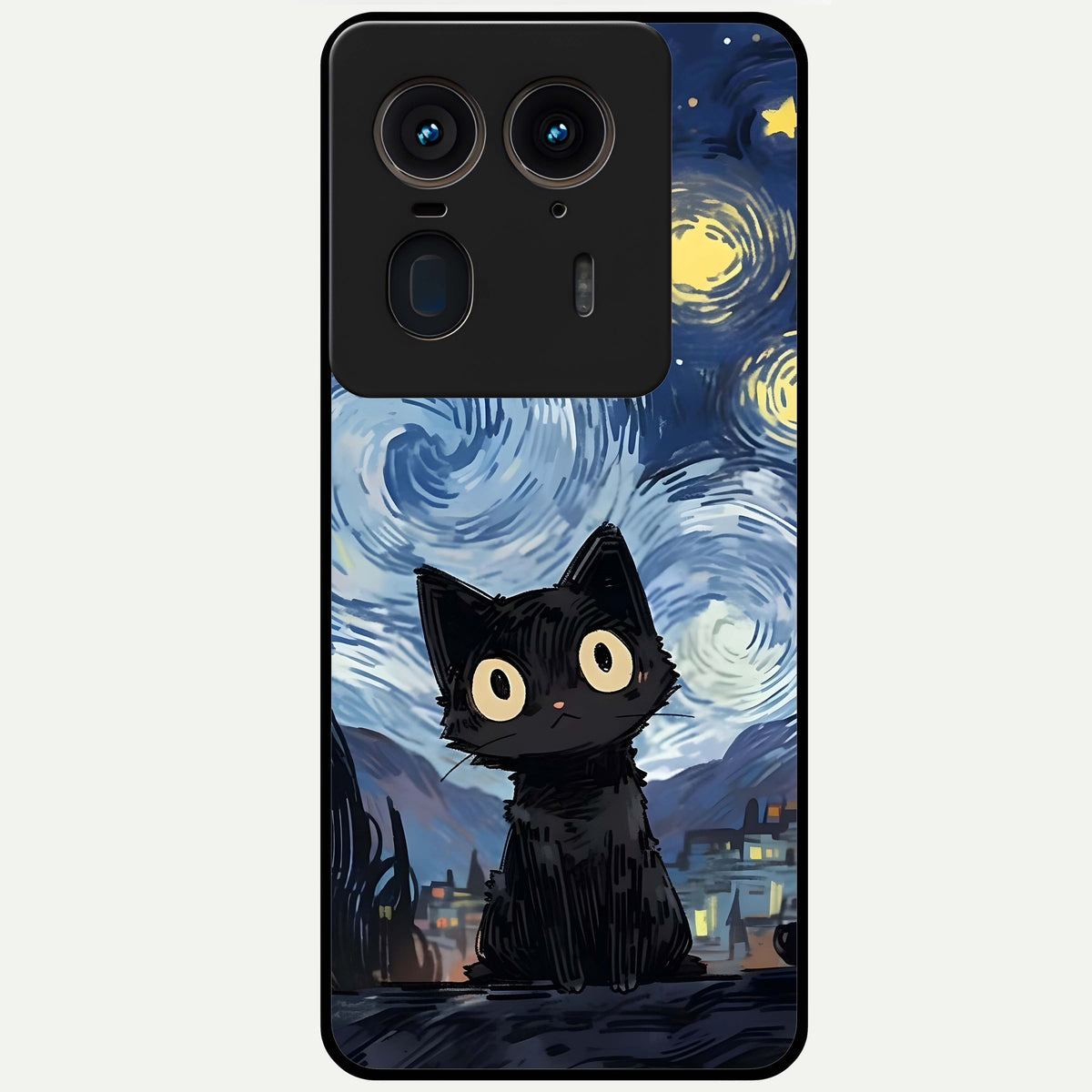  Van Gogh Cat Glass Case For Moto Edge 50 Ultra back cover – full design glossy printed glass finish