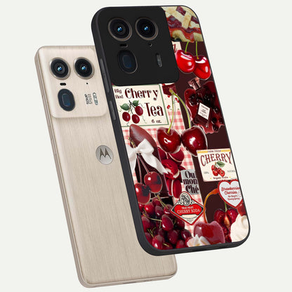  Aesthetic Cherry Tea phone case For Moto Edge 50 Ultra showing premium glass back cover with detailed artwork