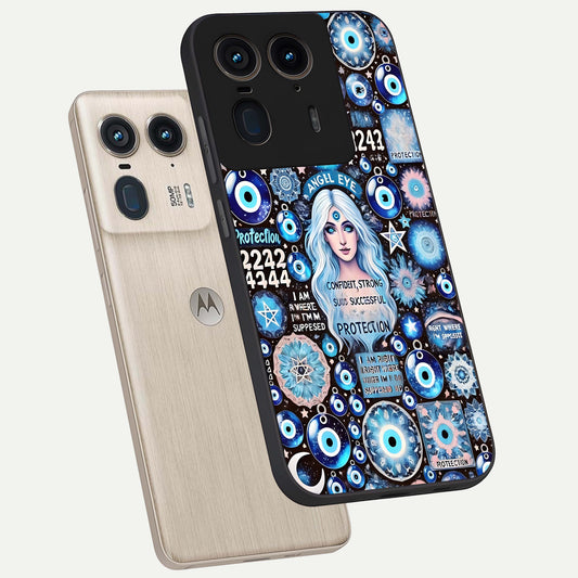  Angel Aura Shield phone case For Moto Edge 50 Ultra showing premium glass back cover with detailed artwork