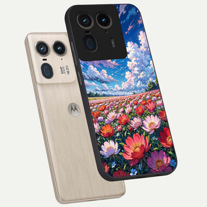  Blossom Sky Field phone case For Moto Edge 50 Ultra showing premium glass back cover with detailed artwork