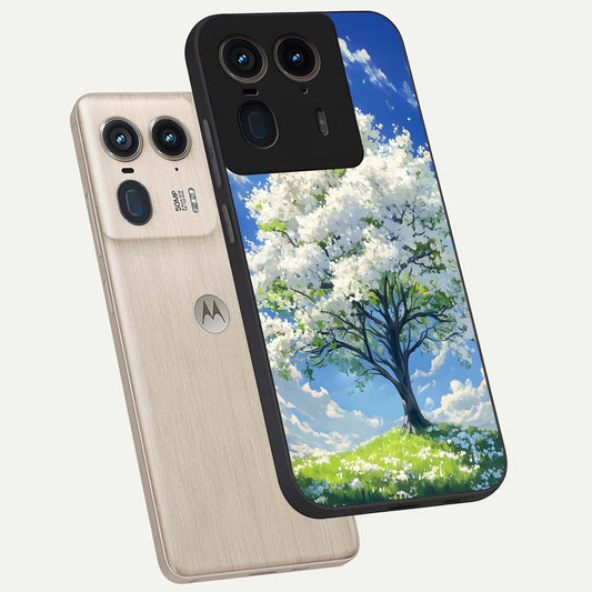  Blossom Sky Serenity phone case For Moto Edge 50 Ultra showing premium glass back cover with detailed artwork