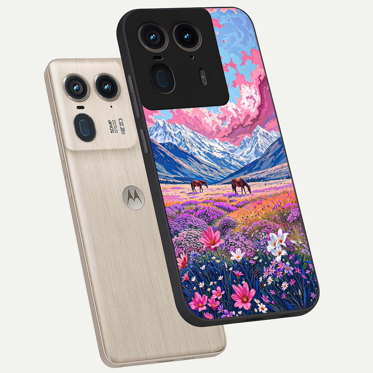  Blossom Valley Dream phone case For Moto Edge 50 Ultra showing premium glass back cover with detailed artwork