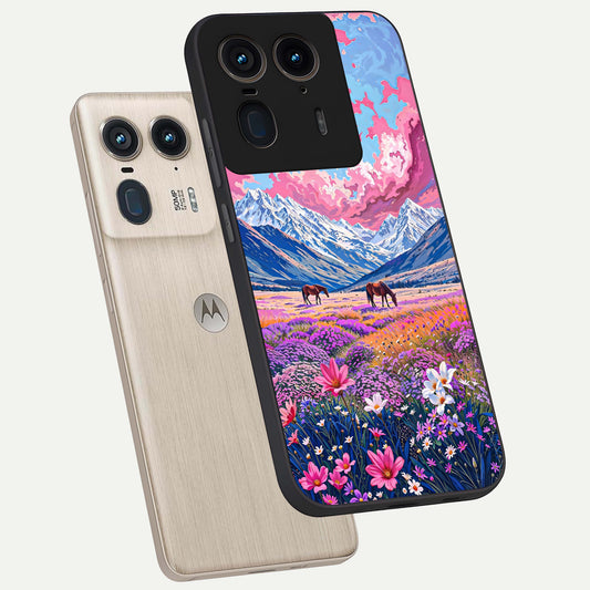  Blossom Valley Dream phone case For Moto Edge 50 Ultra showing premium glass back cover with detailed artwork