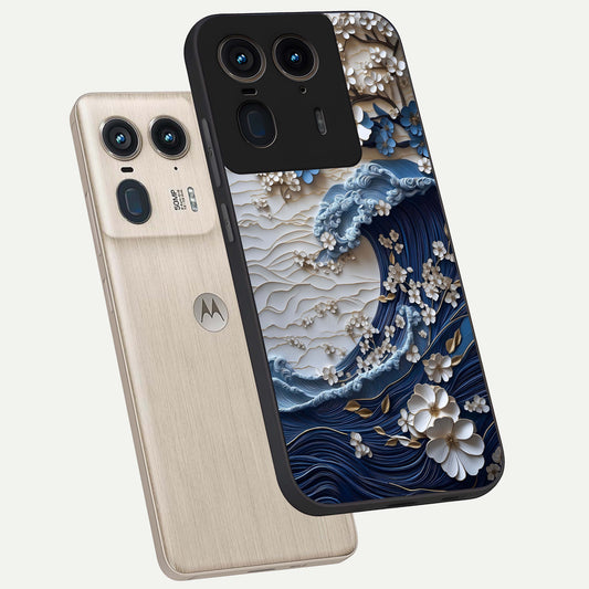  Blossom Wave Art phone case For Moto Edge 50 Ultra showing premium glass back cover with detailed artwork