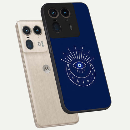  Blue Evil Eye phone case For Moto Edge 50 Ultra showing premium glass back cover with detailed artwork
