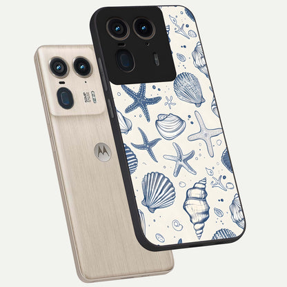  Blue Ocean Outline phone case For Moto Edge 50 Ultra showing premium glass back cover with detailed artwork