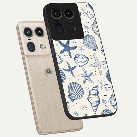  Blue Ocean Outline phone case For Moto Edge 50 Ultra showing premium glass back cover with detailed artwork