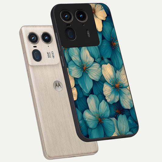  Blue Shade Floral phone case For Moto Edge 50 Ultra showing premium glass back cover with detailed artwork