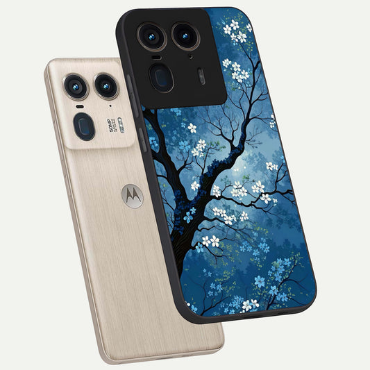  Blue Tree Serenity phone case For Moto Edge 50 Ultra showing premium glass back cover with detailed artwork