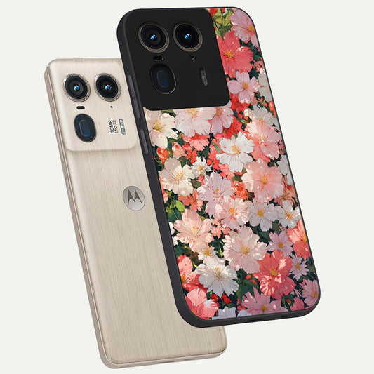  Blush Bloom Field phone case For Moto Edge 50 Ultra showing premium glass back cover with detailed artwork