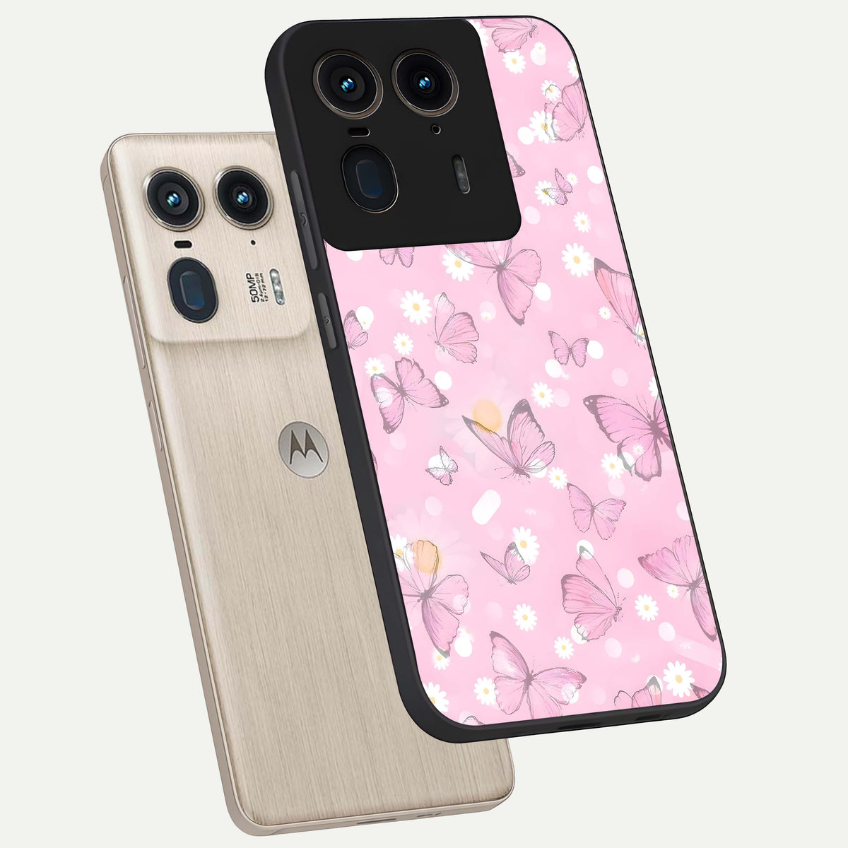  Blush Butterfly Garden phone case For Moto Edge 50 Ultra showing premium glass back cover with detailed artwork