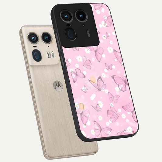  Blush Butterfly Garden phone case For Moto Edge 50 Ultra showing premium glass back cover with detailed artwork