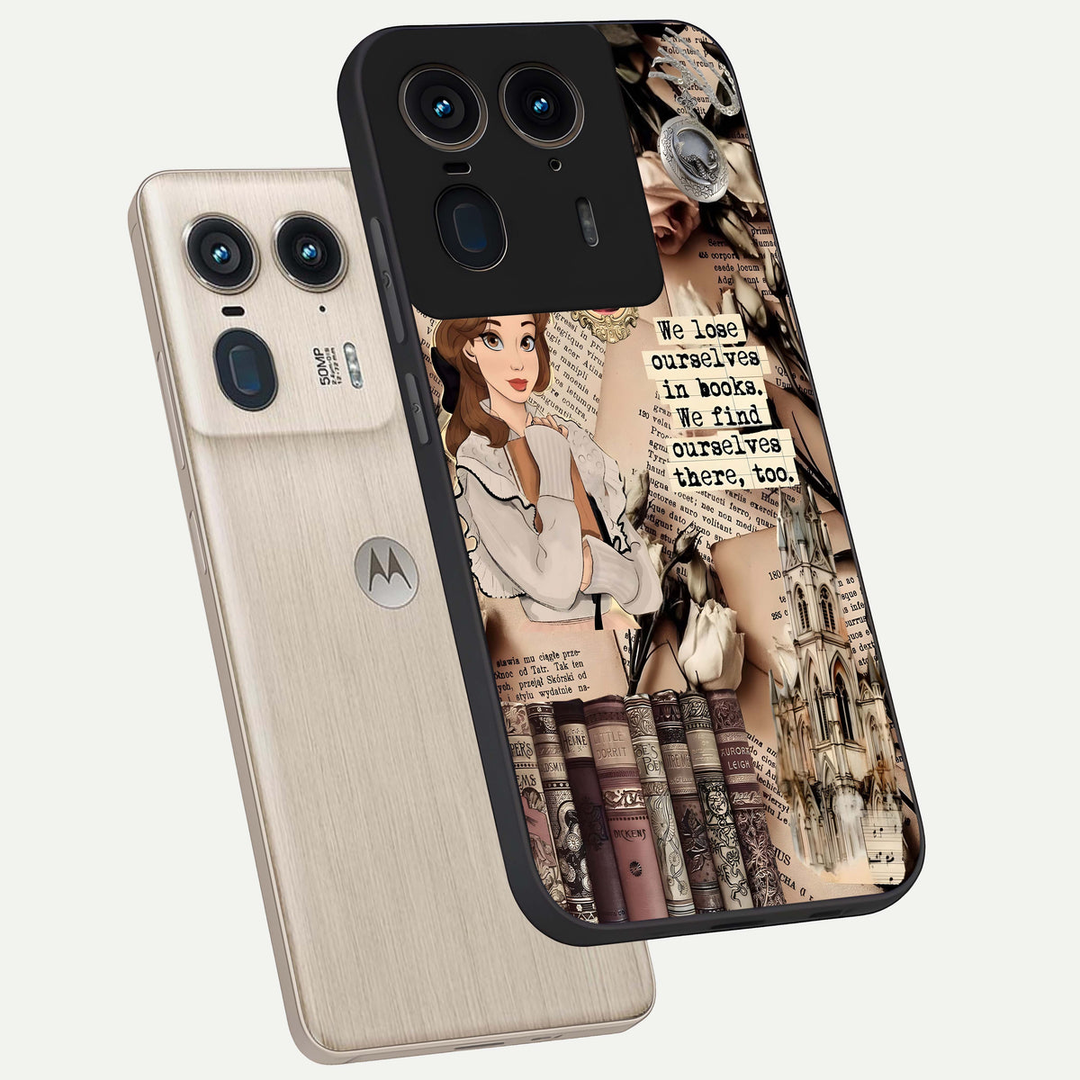  Bookish Dream World phone case For Moto Edge 50 Ultra showing premium glass back cover with detailed artwork
