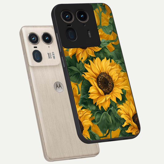  Bright Sunflower Bloom phone case For Moto Edge 50 Ultra showing premium glass back cover with detailed artwork