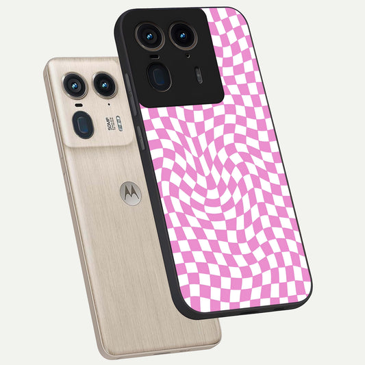  Bubblegum Check Wave phone case For Moto Edge 50 Ultra showing premium glass back cover with detailed artwork
