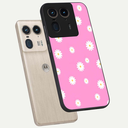  Bubblegum Daisy Pop phone case For Moto Edge 50 Ultra showing premium glass back cover with detailed artwork