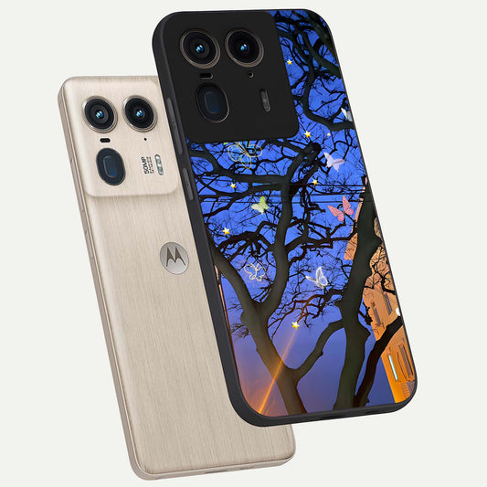  Butterfly Night Magic phone case For Moto Edge 50 Ultra showing premium glass back cover with detailed artwork