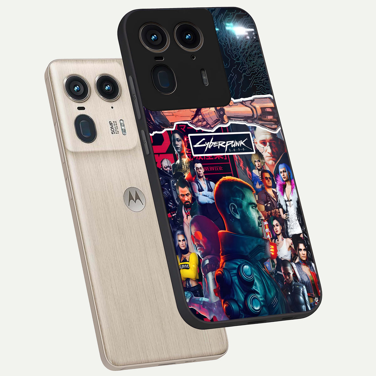  CYBERPUNK Legacy phone case For Moto Edge 50 Ultra showing premium glass back cover with detailed artwork
