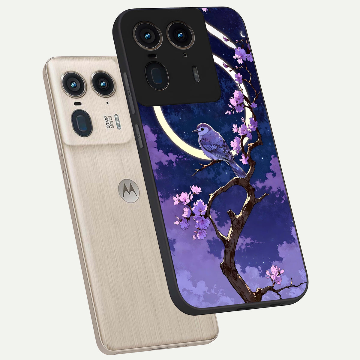  Celestial Bird Blossom phone case For Moto Edge 50 Ultra showing premium glass back cover with detailed artwork