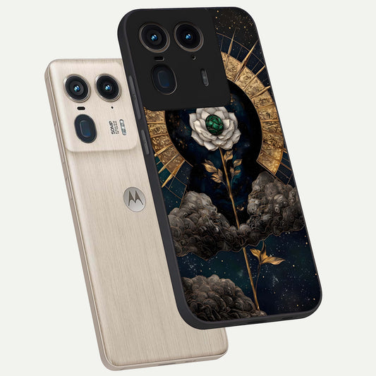  Celestial Lotus Morang phone case For Moto Edge 50 Ultra showing premium glass back cover with detailed artwork
