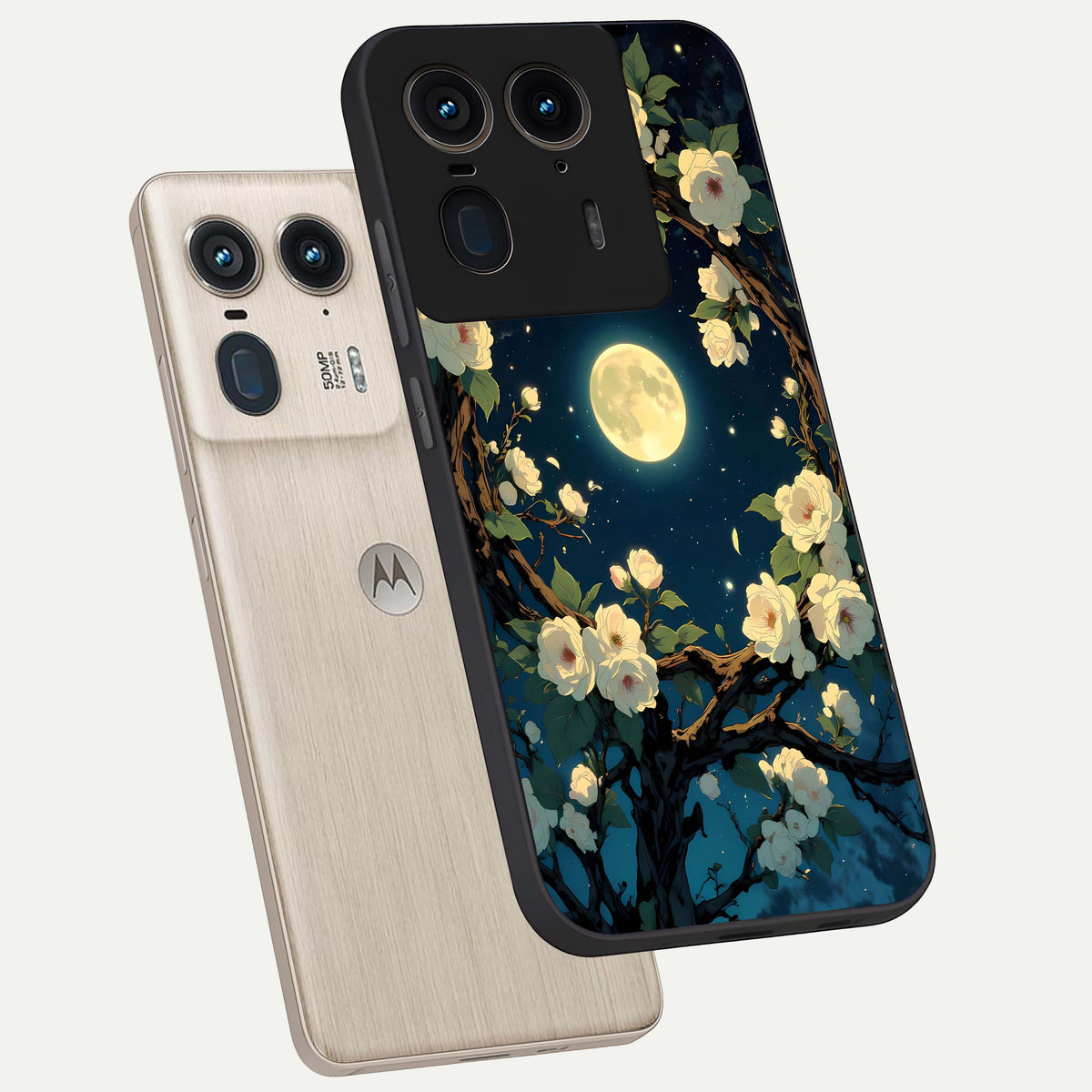  Celestial Moon And Flower phone case For Moto Edge 50 Ultra showing premium glass back cover with detailed artwork
